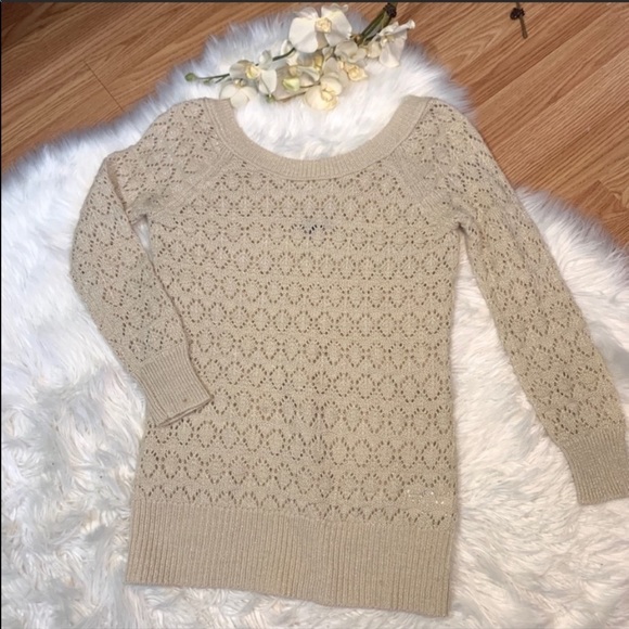 American Eagle XS Knit Sparkly Tan Sweater - Picture 1 of 6